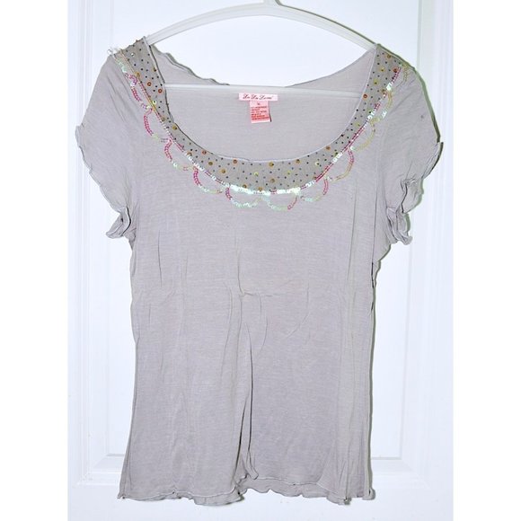 Anthropologie Tops - Anthropologie Lilac Tee w/ Sequin + Bead Silk Trim
